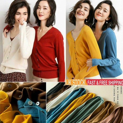 Ladies Womens V-Neck elastic Slim Knitted Sweater wool Jumper Winter Cardigan