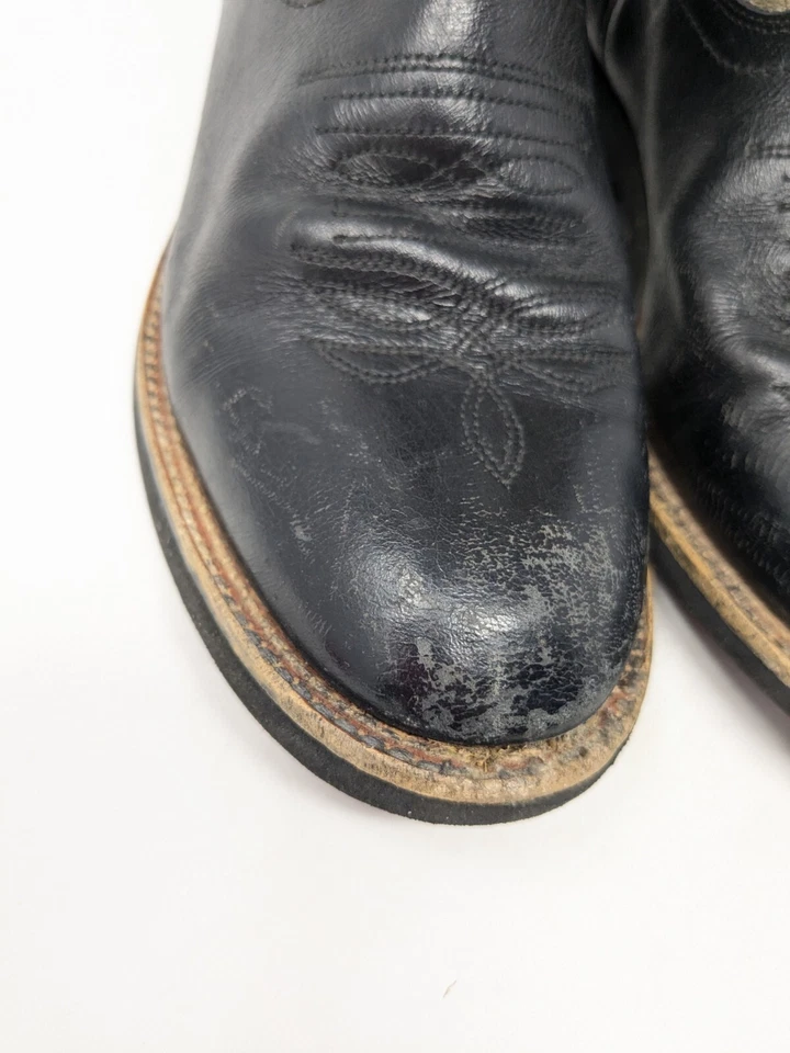 Tony Lama 棕褐色黑色 Rodeo 皮革西部靴 青年尺码 2.5 D 儿童 — 第 3/4 张图片