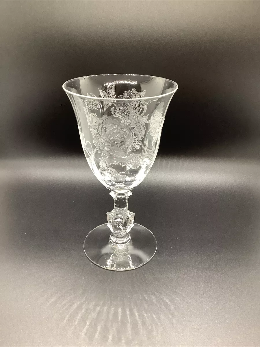 HEISEY ETCHED ROSE CHAMPAGNE SMALL FLUTES GLASSES WAVERLY 7 WINE