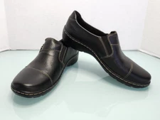 Clarks Cora Harbor slip on black leather casual shoes side zip flat New Sz 6.5W