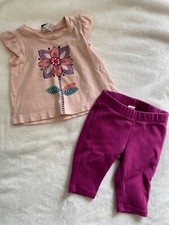 Tea Collection Outfit Floral Pink Short Sleeve T-Shirt  Purple Pants 3-6M OU17