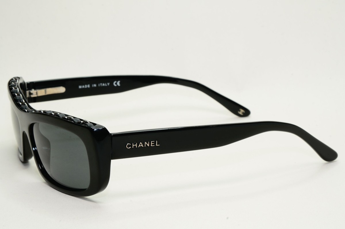 Chanel Sunglasses 2008 Vintage White Black Chain Rectangle 5130-Q