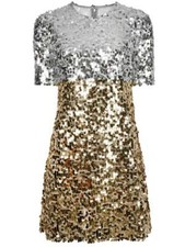 DOLCE & GABBANA Paillettes Mini Dress In Silver & Gold UK SZ 6 XXS BNWT