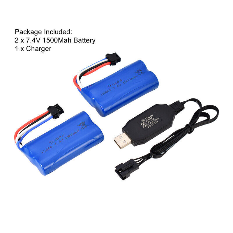 2x 7.4V 1500Mah Li-ion Battery SM-4P plug/USB Charger for UDI902 2.4G RC Boat