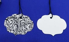 100 Qty Elegan Ornate Oval Designer Print Merchandise Strung Price Tags 
