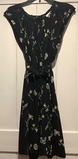 Laura Conrad Dress Black Purple Floral Butterflies Comfortable Easy Fit sz M