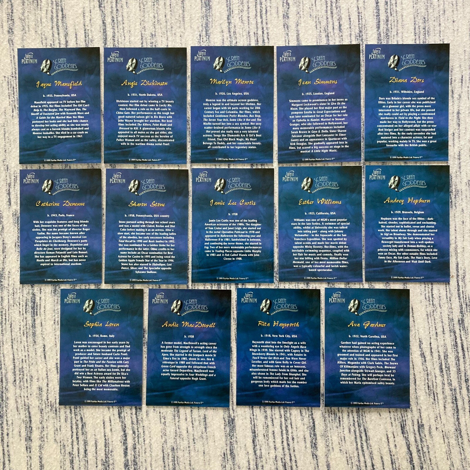 Complete set of 14 Futera Platinum Screen Goddesses trading cards. 1999. - Picture 6 of 9