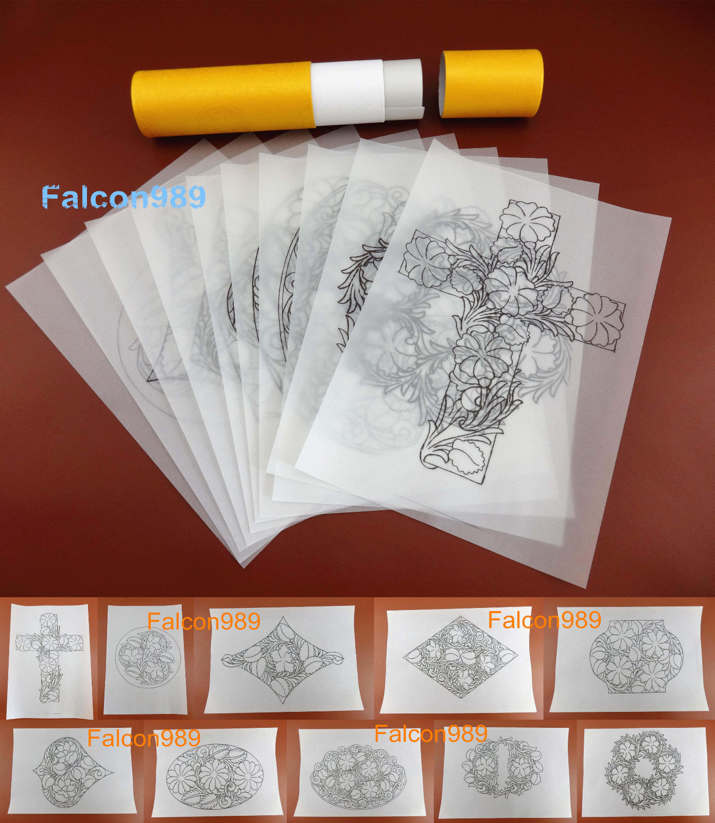 10pc Leathercraft Carve Patterns Transparent Paper Template Drawing