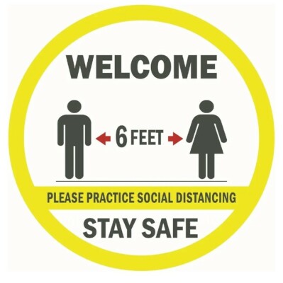Social Distance 12'' Floor Stickers: 6 Feet Stay Safe 15Pk Stickers For Business