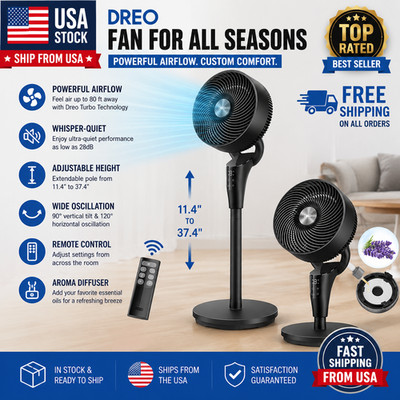 DREO Pedestal Fans for Home, 20dB Ultra Quiet, 2-in-1 Table Floor Fan