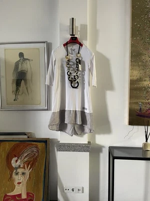 Hebbeding Wunderschönes Kleid Tunika Designer Weiss Jersey Leinen Gr.1 S/M - Bild 1 von 4