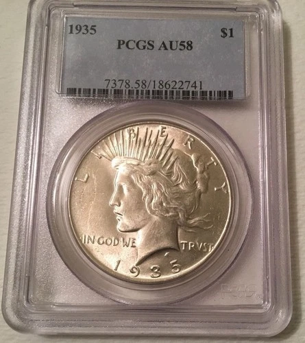 1935 PEACE SILVER DOLLAR PCGS AU-58
