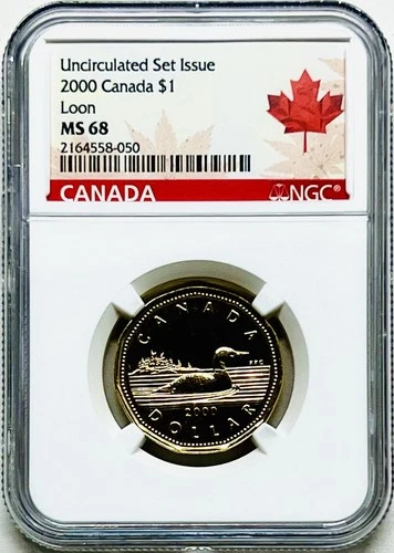 2000 NO ' W ' CANADA $1 LOON NGC MS68 UNCIRCULATED LOONIE HIGH GRADE LOW POP 5