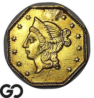 1853 California Gold Dollar Octagonal Liberty Head Pioneer Gold AU Details RARE
