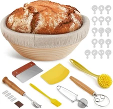 Banneton Bread Proofing Basket, Sourdough Starter Kit, 9" Round Sourdough Bread 