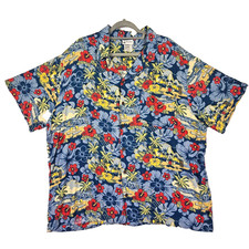 Disney Parks Hawaiian Tiki Camp Shirt Mens XL Mickey Donald Pluto Surfing Floral