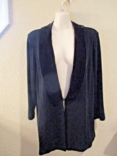 CHICO'S TRAVELERS Sz 2 Jet Black Velvet Shawl Collar 3/4 Slve 1 Hook-Eye Jacket