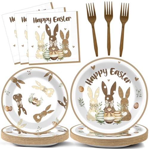 96PCS Easter Paper Plates and Napkins Happy Easter Party Supplies Easter Bunny