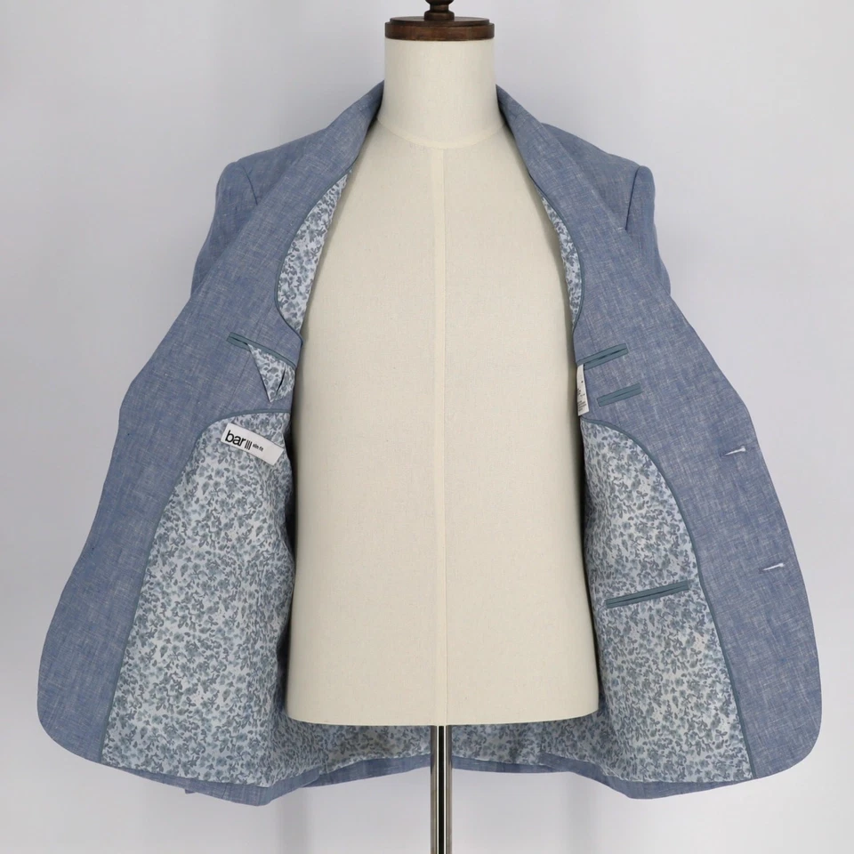 Bar III Hombre Azul Claro Lino Verano Informal Delgado Formal Traje Chaqueta Talla 36S Foto 4 de 4