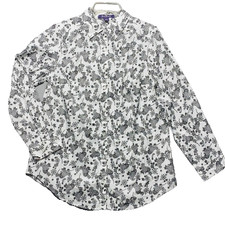 Roamans 12W Black White Paisley Print Button Down Long Sleeve Shirt Top Plus Sz
