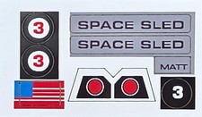 Major Matt Mason Space Sled Sticker Set Reproduction, Glossy peel Stick