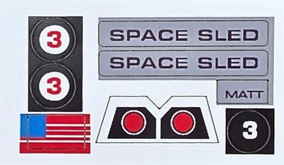 Major Matt Mason Space Sled Sticker Set   Reproduction, Glossy peel & Stick