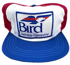 Vintage Trucker Hat Cap Red White Blue 80s Made In USA Patch Bird Service Co