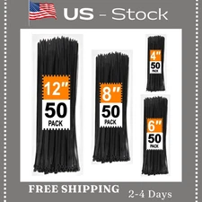 Zip Ties Assorted Sizes 4+6+8+12 Inch, 200 Pack, Black Cable Ties, UV Resistant