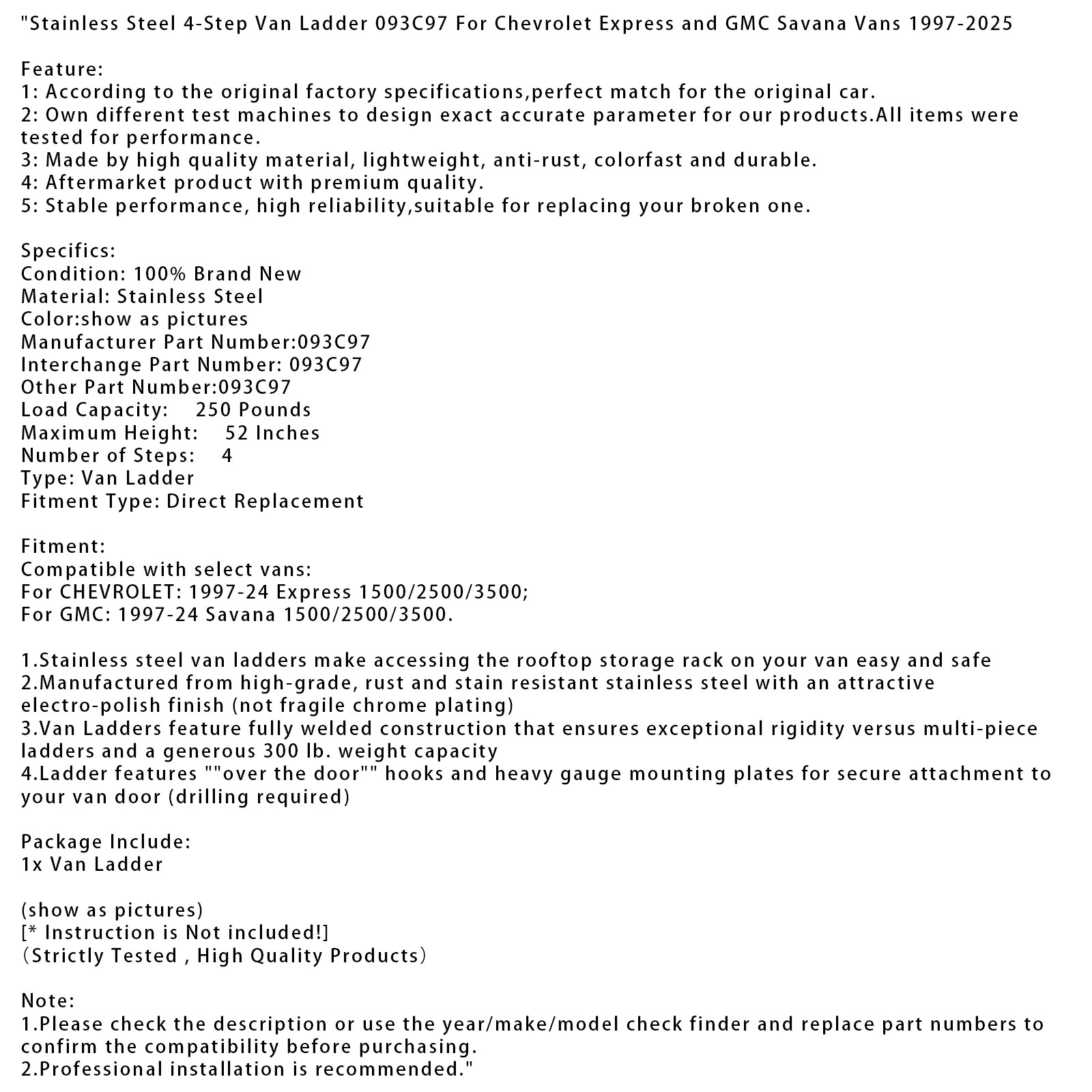 4-Step Van Ladder 093C97 For Chevrolet Express and GMC Savana Vans 97-2025 thumbnail 15