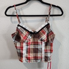 Romwe Spaghetti Strap Plaid Lace Cami Top Corset Style Size M With Tags