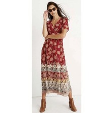 MADEWELL Tulip Sleeve Maxi Dress In Tall Sunflowers Red Chiffon Wedding Sz 4