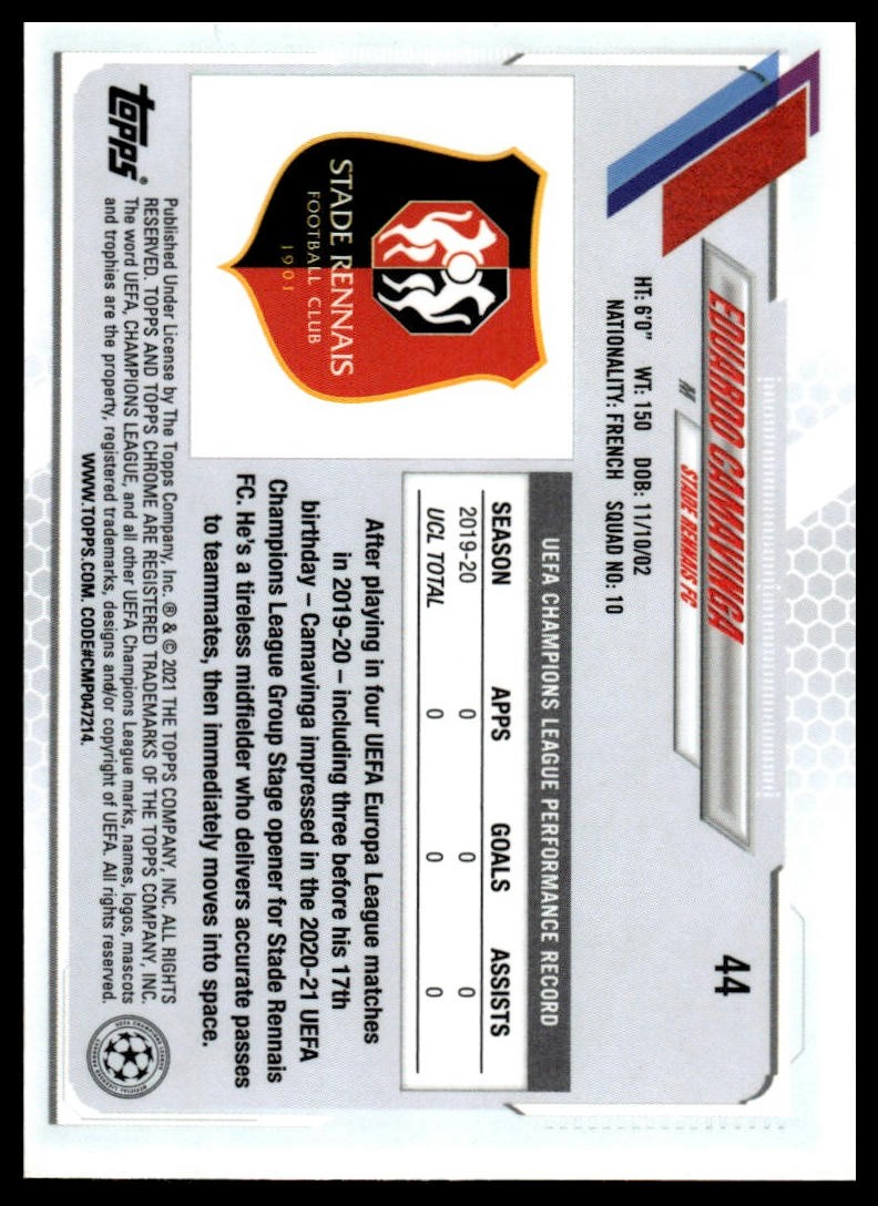 2020-21 Topps Chrome Sapphire Edition #44 Eduardo Camavinga view 2