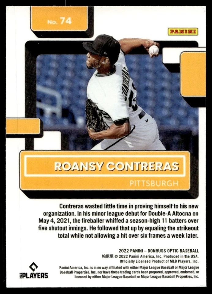 2022 Donruss Optic RATED ROOKIE Roansy Contreras Rookie Pittsburgh Pirates #74 - Image 2 of 2
