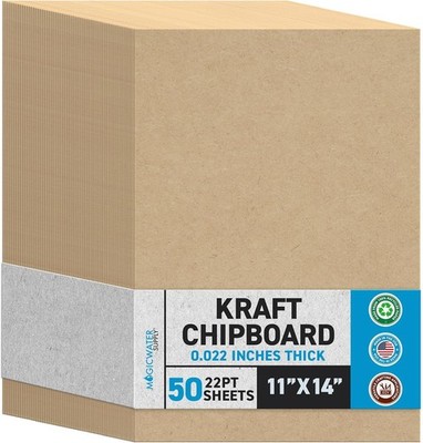 MagicWater Chipboard Sheet - 11x14 inch - 22 pt - 0.22'' Thick - 50 Pack | For...