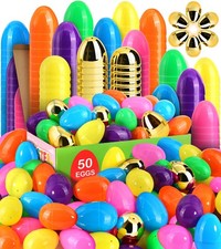 Plastic Easter Eggs 50 Pack 3 Inch Assorted Colors Gold, Orange, Red - 6