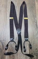 Cole Haan Leather Silk Suspenders Black Burgundy Geometric OS A2506 Made USA