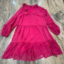 Vince Camuto Medium Tiered Vibrant Pink Mini Dress 3/4 Sleeve