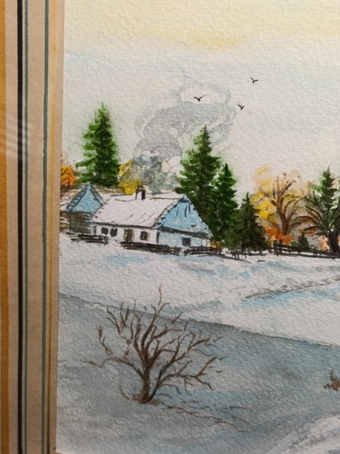 Vintage Signed Watercolor Yorkshire Dales Church in Winter Countryside Framed - Picture 13 of 17
