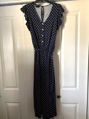 Jumpsuit, Dressy, Navy Blue with white polka dots,Size Small,AGB Dress worn once