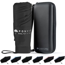 UPF 50 Mini Travel Umbrella for Purse with Case, Small Compact UV Sun  Rain...