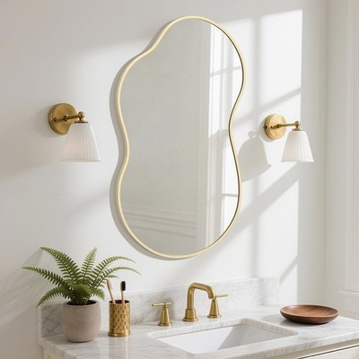 HOMECOOKIN Irregular Wall Mirror, Asymmetrical Decorative Mirror with Gold Al...