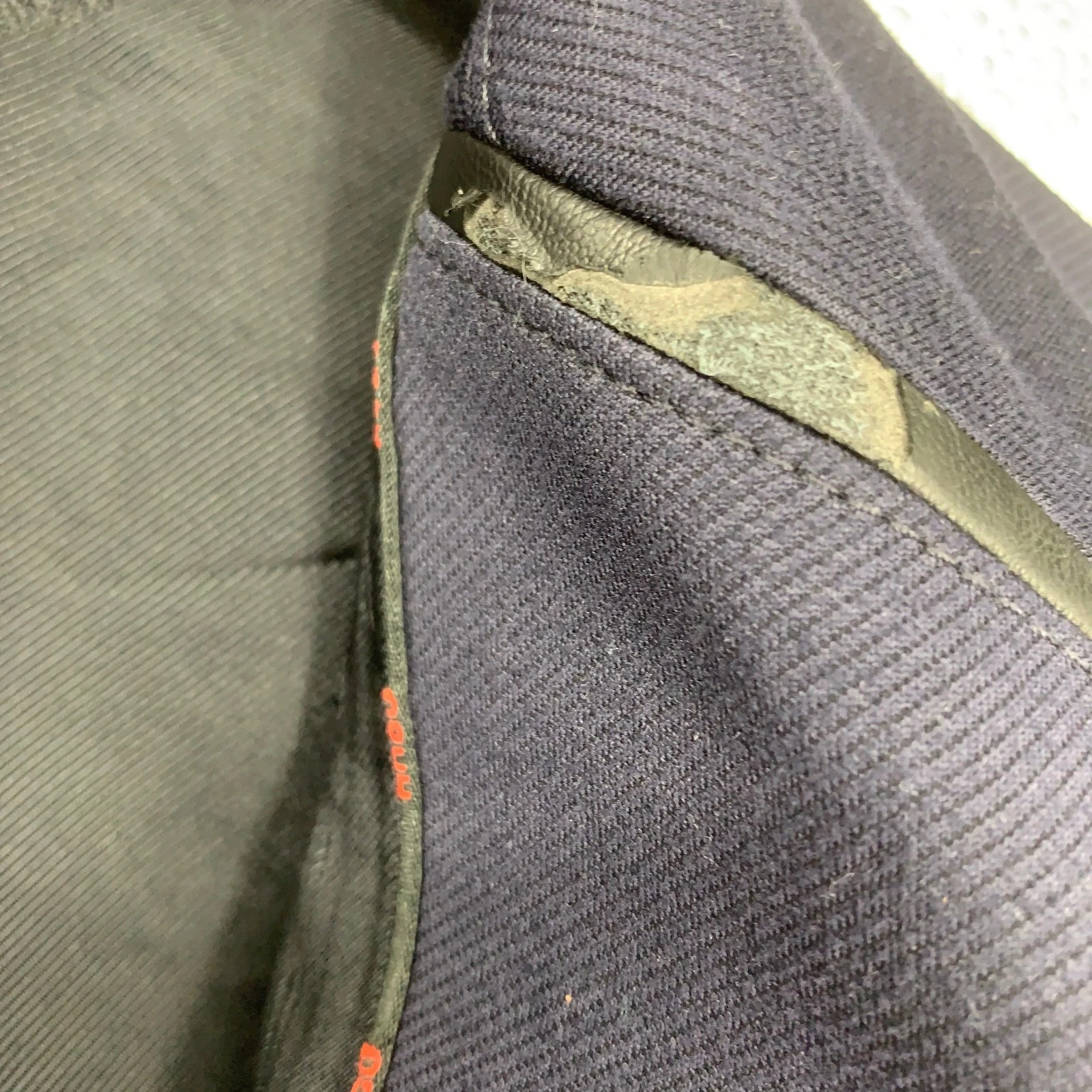 HUGO Hugo Boss Mens 40R Navy Wool Feel Blazer Leather Trim Unstructured Jacket - product detail image 7