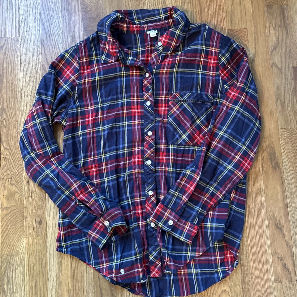 Conjunto de pijama de franela a cuadros para mujer Aerie pantalones pequeños largos suaves azules rojos Foto 2 de 4