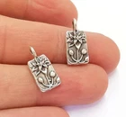 5 Flower Charms, Silver Pendant Earring Charms 18x9mm G20381