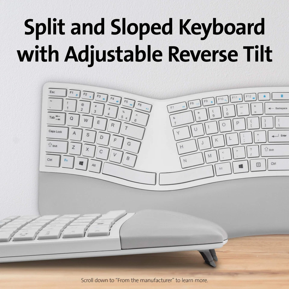 Ergonomic Wireless Keyboard and Mouse Set Split Sloped 2.4GHz Bluetooth Grey - Image 3 of 4