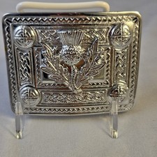 AAR Scottish Kilt Belt Buckle Thistle Emblem Celtic Knots Chrome Finish