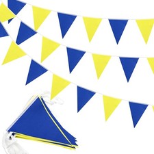 Blue Yellow Bunting 20m 52pcs, Fabric Waterproof Bunting for Garden Outdoor I...