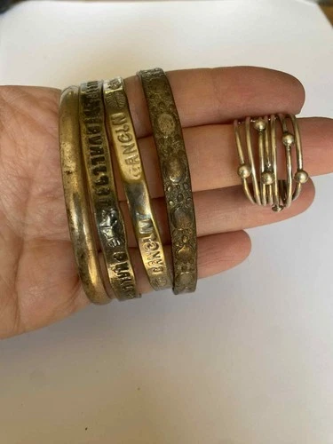 Vintage LOT OF 4 Sterling Silver Bangle Bracelets & Ring- Mexico