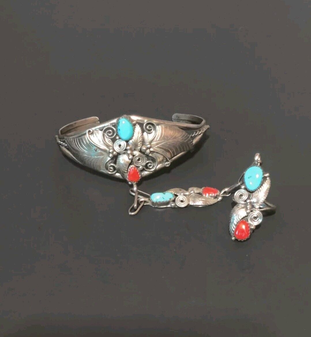 One Of The Best Vintage Native American Jewelry Navajo Turquoise Sterling Silver Slave Bracelet Ring Set One Of The Best Vintage Native American Jewelry Navajo Turquoise Sterling Silver Slave Bracelet Ring Set