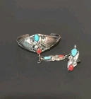 Vintage Native American Turquoise Cuff Slave Bracelet Ring Set Sterling Silver